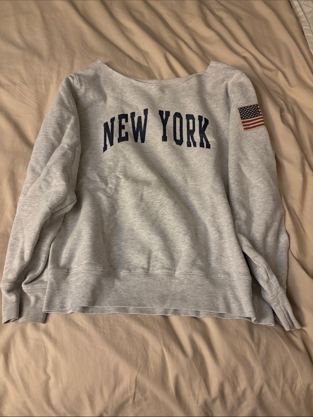Brandy Melville Gray 'New York' Crewneck Sweatshirt with Flag Patch